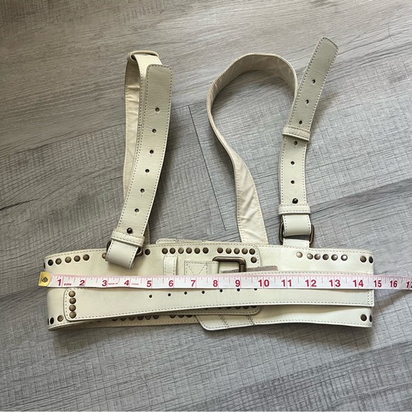 FREE PEOPLE Maya Leather Harness Chic Cream Leather Harness Belt M/L - Picture 14 of 15